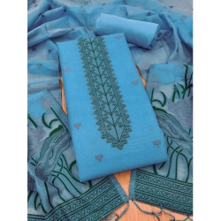 Women's Banarasi Silk Printed Unstitched Salwar Suit Material With Dupatta (SkyBlue, 3Mtrs)