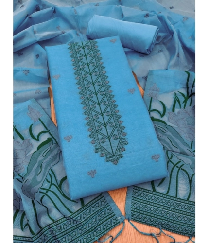 Women's Banarasi Silk Printed Unstitched Salwar Suit Material With Dupatta (SkyBlue, 3Mtrs)