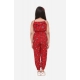 Girl's Rayon Floral Sleeveless Jumpsuit (Red)
