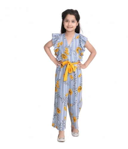 Girl's Rayon Floral Flutter Jumpsuit (Blue-Yellow)