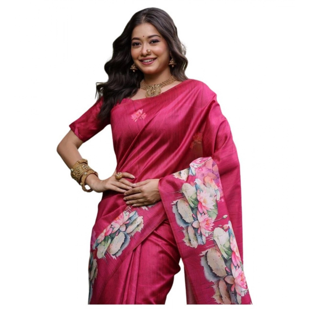 Women's Faux_Tussar Floral Saree With Unstitched Blouse 5.5Mtr (Pink) Women's Faux_Tussar Floral Saree With Unstitched Blouse 5.5Mtr (Pink)
