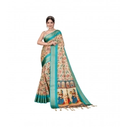 Women's Cotton Silk  Printed Saree With Unstitched Blouse 5.5Mtr (Sky Blue)