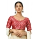 Women's Jacquard Zari Round Neck Padded Blouse (Red 38 Ready (Self Alterable 36–40)