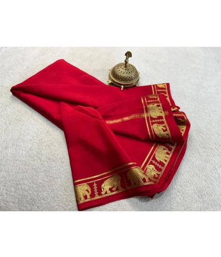 Women's Crepe Chit Pallu Solid Saree With Unstitched Blouse 5.5Mtr (Red) Women's Crepe Chit Pallu Solid Saree With Unstitched Blouse 5.5Mtr (Red)