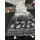 Women's Linen Cotton Printed Saree With Unstitched Blouse 5.5Mtr (Black)
