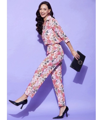 Women's Polyester Floral 3-4th Sleeve Co-Ord Set (Multicolor)