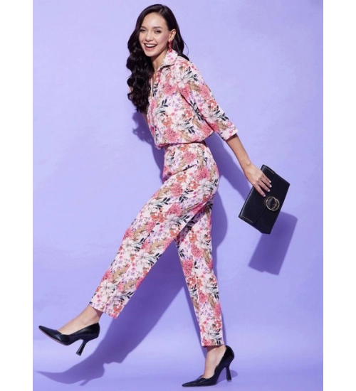 Women's Polyester Floral 3-4th Sleeve Co-Ord Set (Multicolor) Women's Polyester Floral 3-4th Sleeve Co-Ord Set (Multicolor)