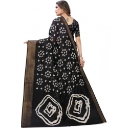 Women's Cotton Silk Bandhni Saree With Unstitched Blouse 5.5Mtr (Black)