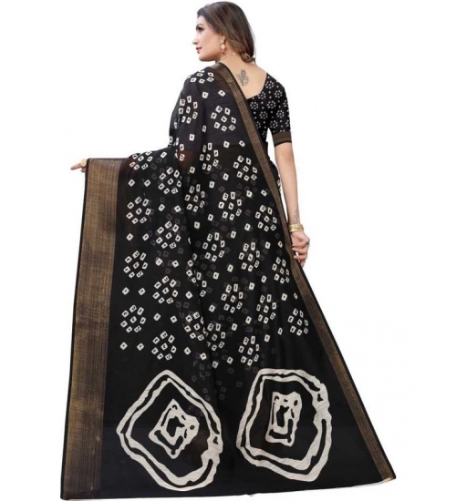 Women's Cotton Silk Bandhni Saree With Unstitched Blouse 5.5Mtr (Black)