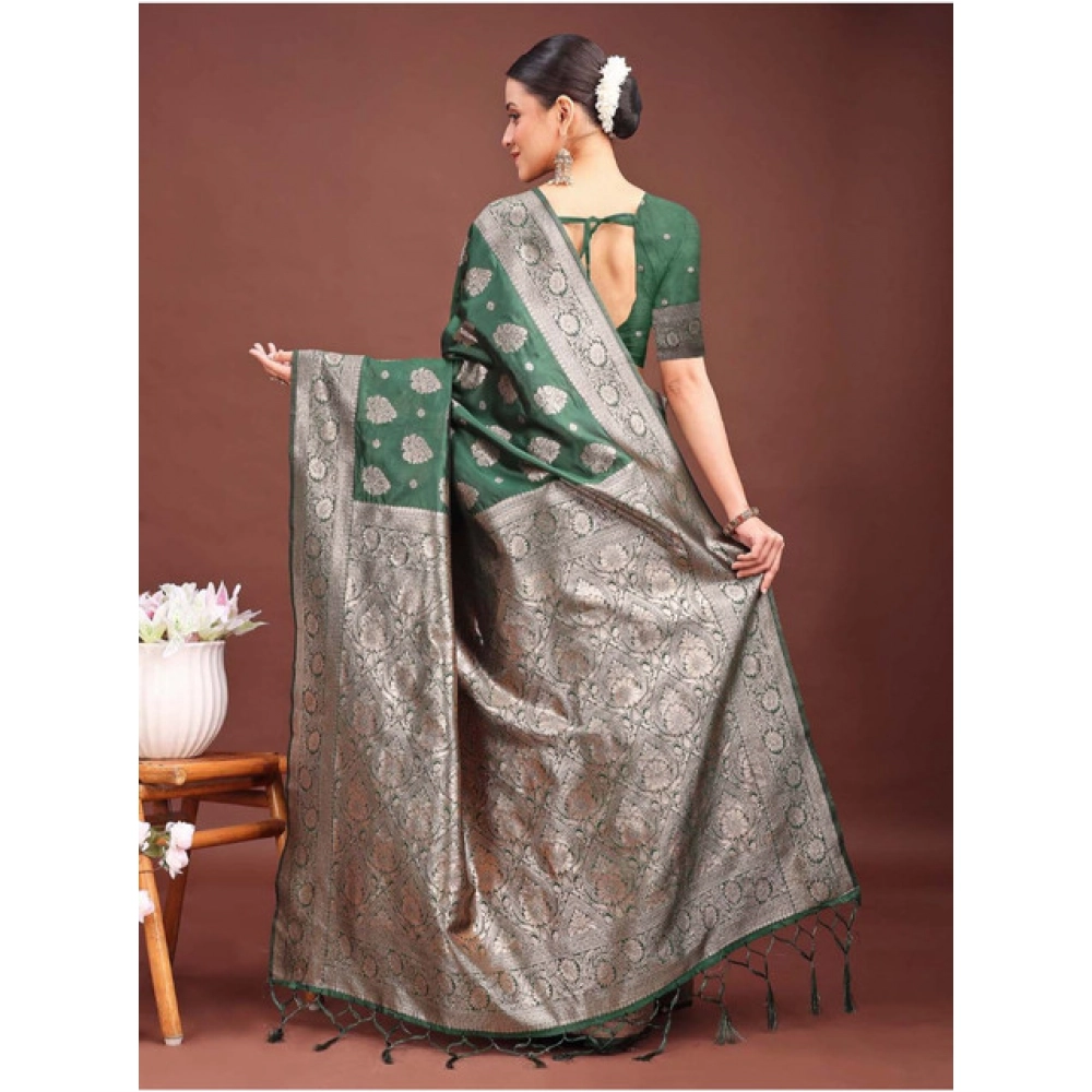 Women's Banarasi Silk Printed Saree With Unstitched Blouse 5.5Mtr (Dark Green) Women's Banarasi Silk Printed Saree With Unstitched Blouse 5.5Mtr (Dark Green)
