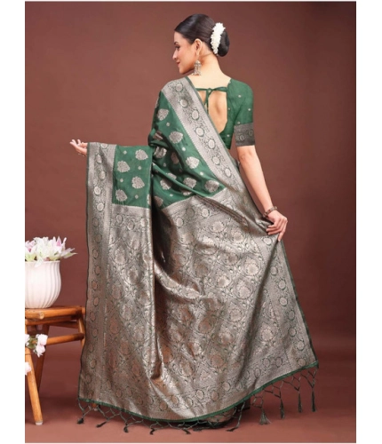 Women's Banarasi Silk Printed Saree With Unstitched Blouse 5.5Mtr (Dark Green) Women's Banarasi Silk Printed Saree With Unstitched Blouse 5.5Mtr (Dark Green)