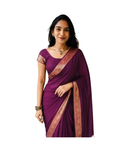 Women's Vichitra Silk Printed Saree With Unstitched Blouse 5.5Mtr (Wine)