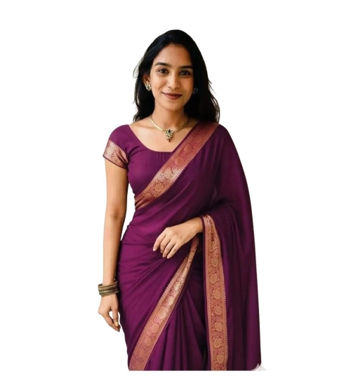 Women's Vichitra Silk Printed Saree With Unstitched Blouse 5.5Mtr (Wine)