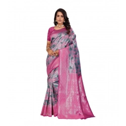 Women's Banarasi Silk Jaquard Woven Saree With Unstitched Blouse 5.5Mtr (Pink)