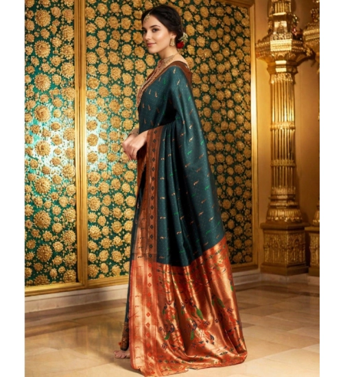 Women's Silk Blend Zari Woven Saree With Unstitched Blouse 5.5Mtr (Green)