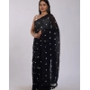 Women's Linen Printed Saree With Unstitched Blouse 5.5Mtr (Black) Women's Linen Printed Saree With Unstitched Blouse 5.5Mtr (Black)