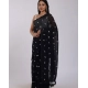 Women's Linen Printed Saree With Unstitched Blouse 5.5Mtr (Black)
