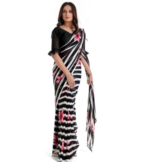 Women's Georgette Printed Saree With Unstitched Blouse 5.5Mtr (Pink)