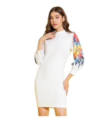 Women's Polyester Lycra Printed Long Sleeve Dress (Multicolor)