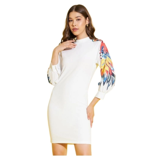 Women's Polyester Lycra Printed Long Sleeve Dress (Multicolor)