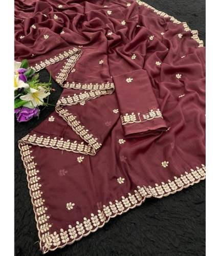 Women's Georgette Embroidered Saree With Unstitched Blouse 5.5Mtr (Maroon) Women's Georgette Embroidered Saree With Unstitched Blouse 5.5Mtr (Maroon)