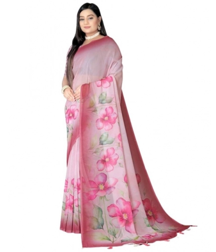 Women's Georgette Floral Printed Saree With Unstitched Blouse 5.5Mtr (Rose Pink) Women's Georgette Floral Printed Saree With Unstitched Blouse 5.5Mtr (Rose Pink)