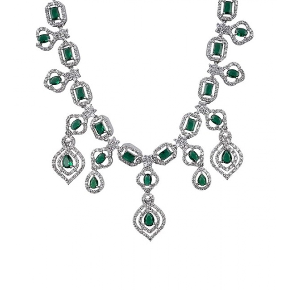 Women's Brass Silver Plated Necklace set (Green)