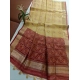 Women's Raw Silk Ikkat Saree With Unstitched Blouse 5.5Mtr (Beige)