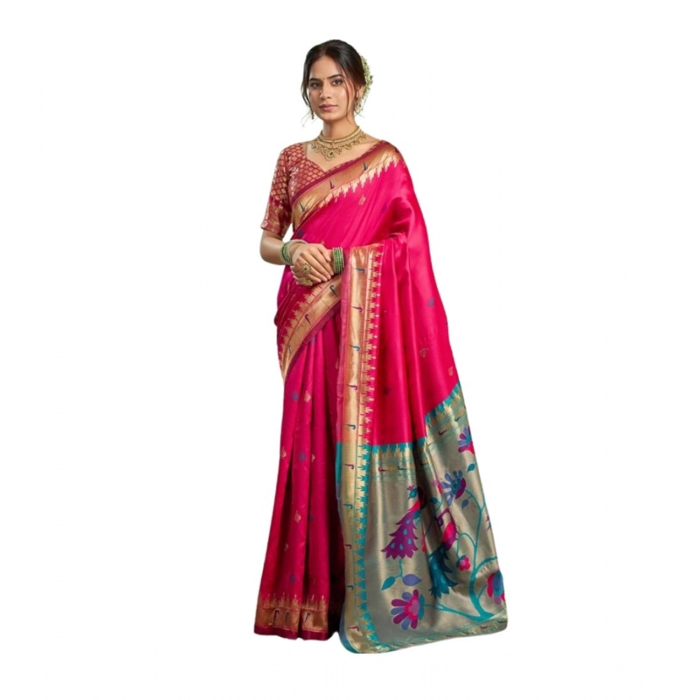 Women's Silk Blend Woven Saree With Unstitched Blouse 5.5 Mtr (Pink) Women's Silk Blend Woven Saree With Unstitched Blouse 5.5 Mtr (Pink)