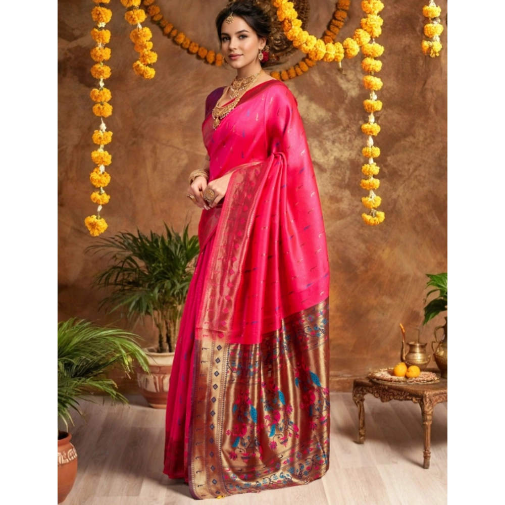 Women's Silk Blend Zari Woven Saree With Unstitched Blouse 5.5Mtr (Pink) Women's Silk Blend Zari Woven Saree With Unstitched Blouse 5.5Mtr (Pink)