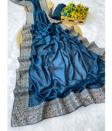 Women's Silk Embroidred Saree With Unstitched Blouse 5.5Mtr (Light Green)