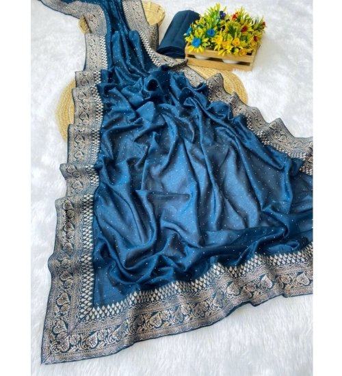 Women's Silk Embroidred Saree With Unstitched Blouse 5.5Mtr (Light Green)