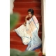 Women's Linen Printed Saree With Unstitched Blouse 5.5Mtr (White)
