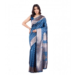 Women's Banarasi Silk Printed Saree With Unstitched Blouse 5.5Mtr (Pinch)