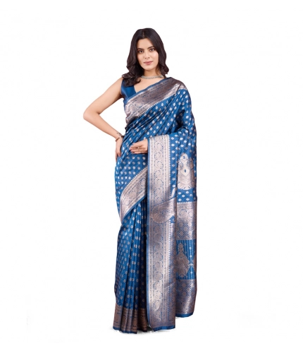 Women's Banarasi Silk Printed Saree With Unstitched Blouse 5.5Mtr (Pinch)