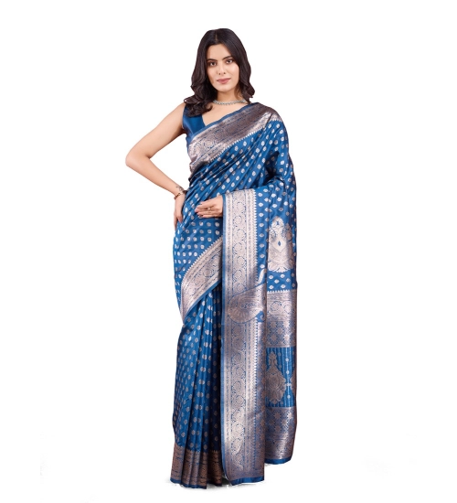 Women's Banarasi Silk Printed Saree With Unstitched Blouse 5.5Mtr (Pinch)