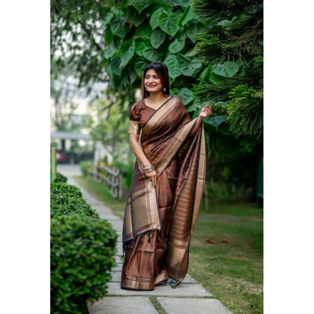 Women's Faux_Banarasi Lining Pattern Saree With Unstitched Blouse 5.5Mtr (Light_Brown) Women's Faux_Banarasi Lining Pattern Saree With Unstitched Blouse 5.5Mtr (Light_Brown)