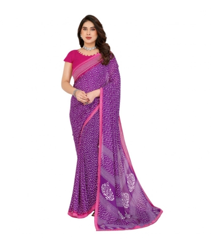 Women's Georgette Printed Saree With Unstitched Blouse 5.5Mtr (Purple)