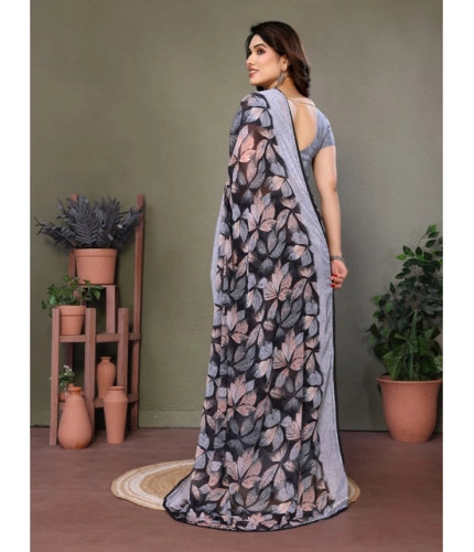 Women's Chiffon Printed Saree With Unstitched Blouse 5.5Mtr (Grey) Women's Chiffon Printed Saree With Unstitched Blouse 5.5Mtr (Grey)