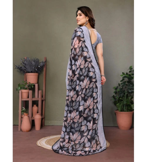 Women's Chiffon Printed Saree With Unstitched Blouse 5.5Mtr (Grey) Women's Chiffon Printed Saree With Unstitched Blouse 5.5Mtr (Grey)