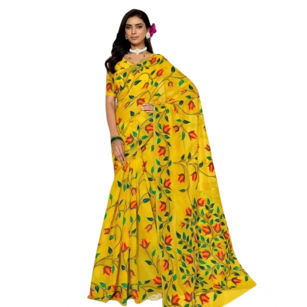 Women's Georgette Printed Saree With Unstitched Blouse 5.5Mtr (Yellow) Women's Georgette Printed Saree With Unstitched Blouse 5.5Mtr (Yellow)