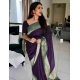 Women's Litchi silk Printed Saree With Unstitched Blouse (Purple)