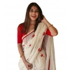 Women's Linen Printed Saree With Unstitched Blouse 5.5Mtr (White)