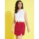 Girl's Polyester Lurex Printed Sleeveless Skorts Set (White-Red) Girl's Polyester Lurex Printed Sleeveless Skorts Set (White-Red)