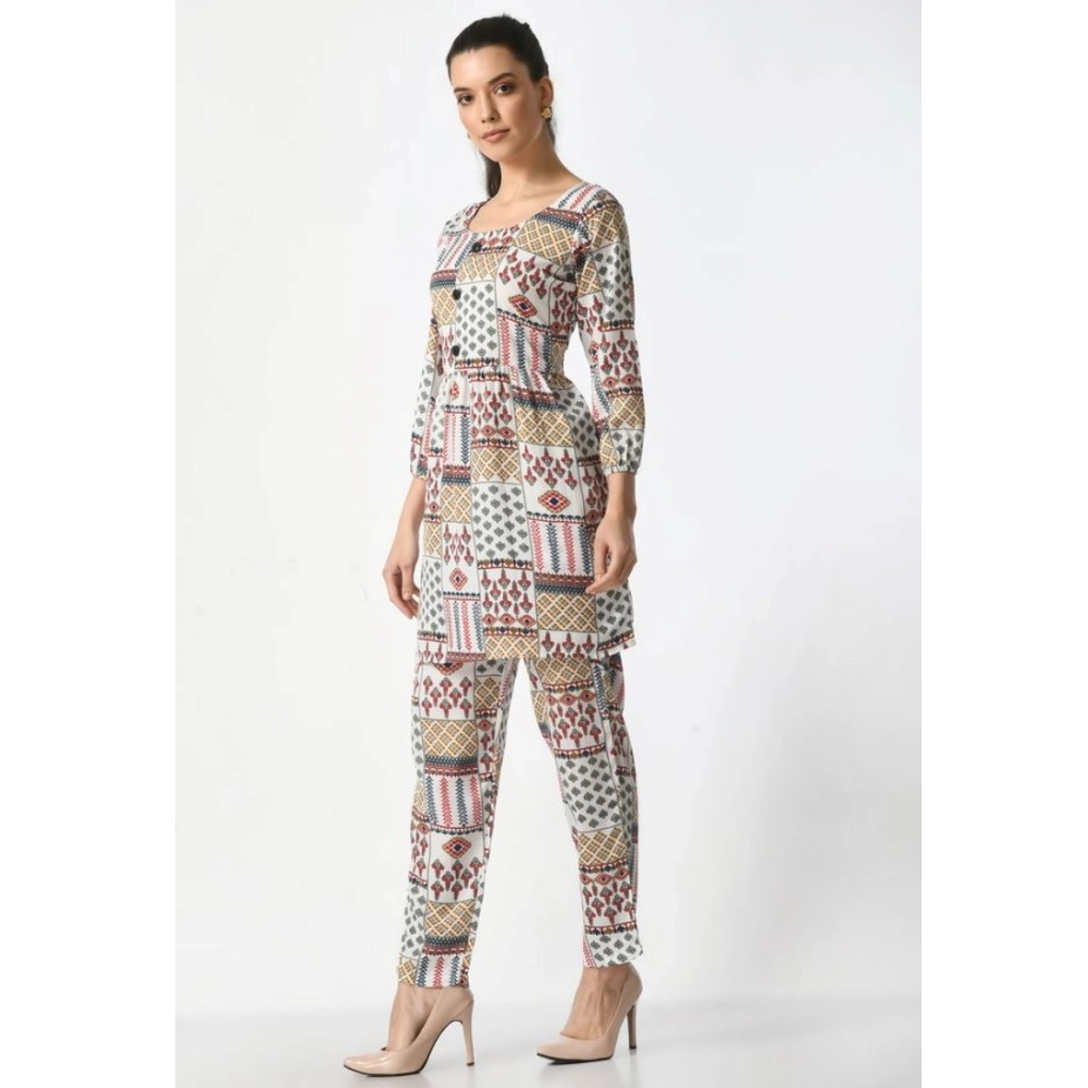 Women's Casual Crepe 3-4th Sleeves Cord Set (White)