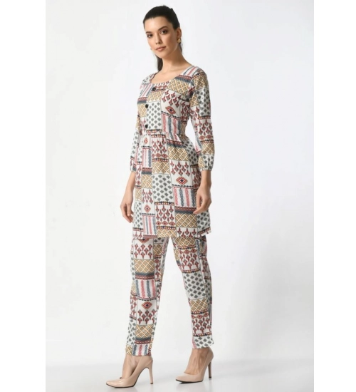 Women's Casual Crepe 3-4th Sleeves Cord Set (White) Women's Casual Crepe 3-4th Sleeves Cord Set (White)