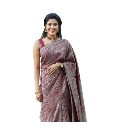 Women's Soft Lichi Silk Printed Saree With Unstitched Blouse 5.5Mtr (Wine)
