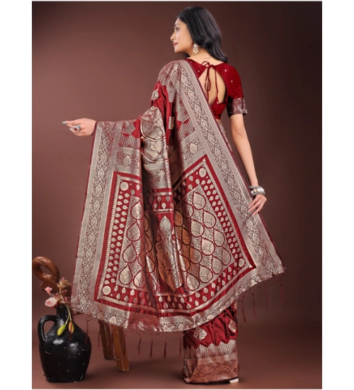Women's Silk Printed Saree With Unstitched Blouse 5.5Mtr (Maroon) Women's Silk Printed Saree With Unstitched Blouse 5.5Mtr (Maroon)