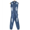 Girl's Denim Embellished Sleeveless Jumpsuit (Blue)
