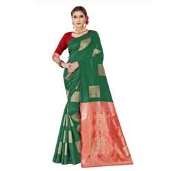 Women's Soft Lichi Silk Printed Saree With Unstitched Blouse 5.5Mtr (Green)